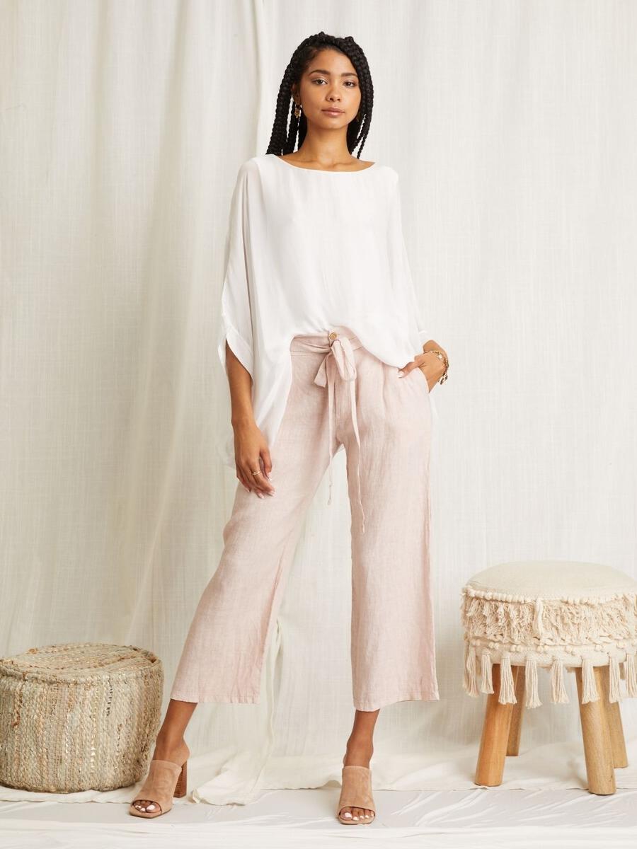 LINEN WIDE LEG FRONT PLEAT PANT