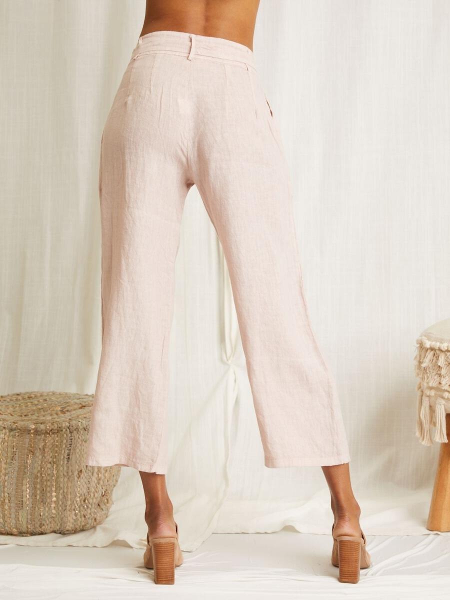 LINEN WIDE LEG FRONT PLEAT PANT