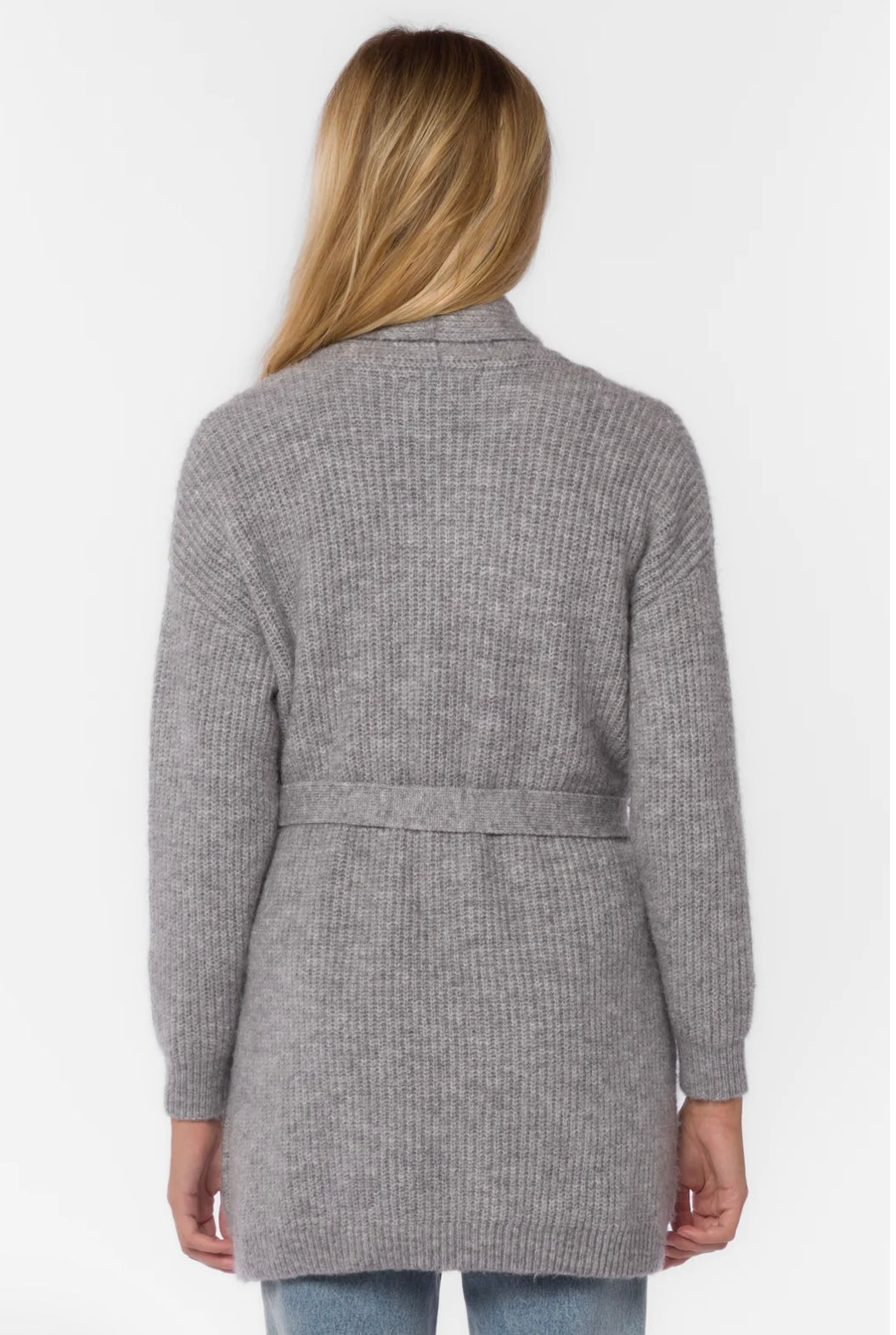 LONG OPEN CARDIGAN WITH TIE WAIST