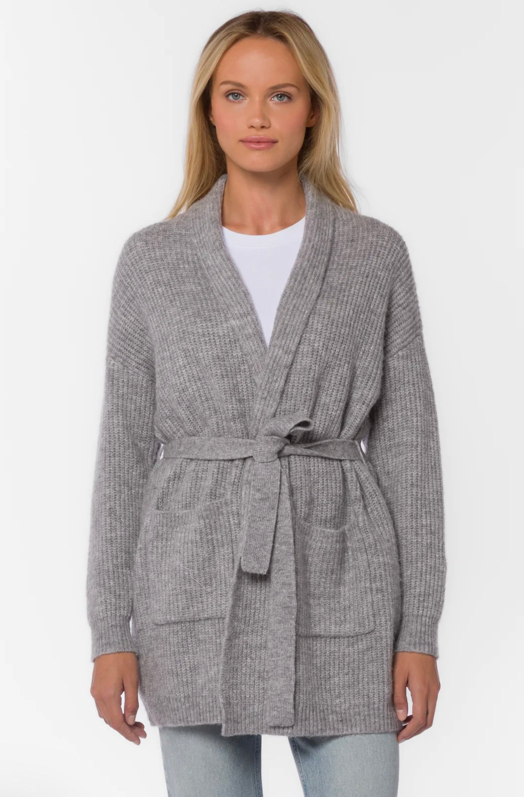 LONG OPEN CARDIGAN WITH TIE WAIST