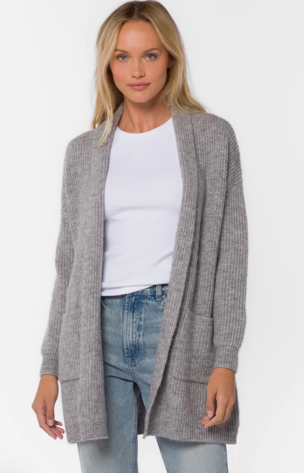 LONG OPEN CARDIGAN WITH TIE WAIST