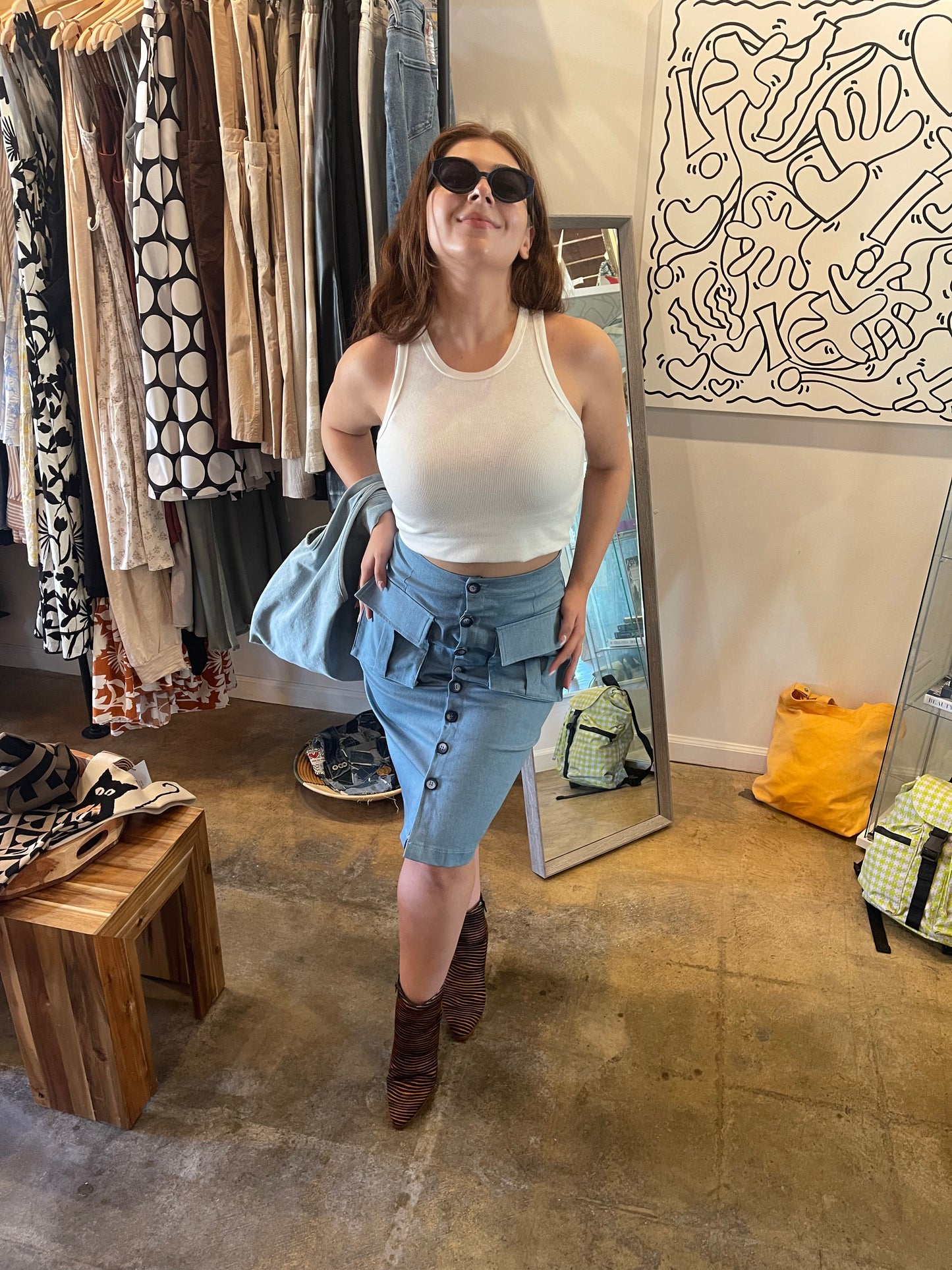 BUTTON FRONT MIDI CARGO SKIRT
