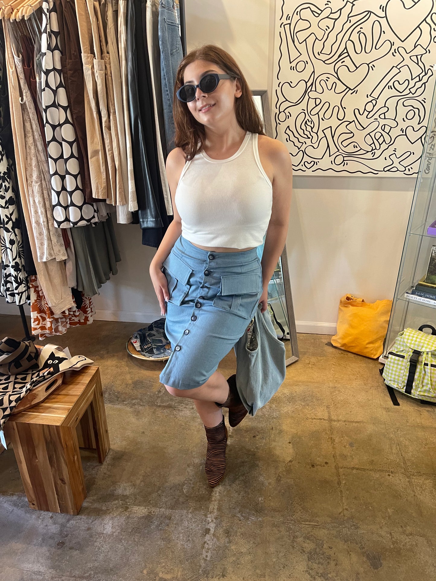 BUTTON FRONT MIDI CARGO SKIRT