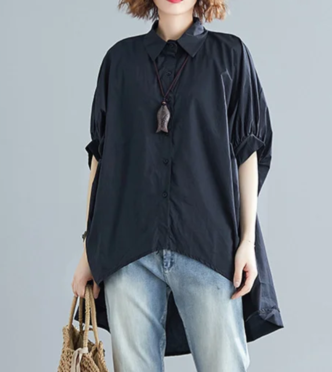High-Low Oversize Batwing Sleeve Shirt