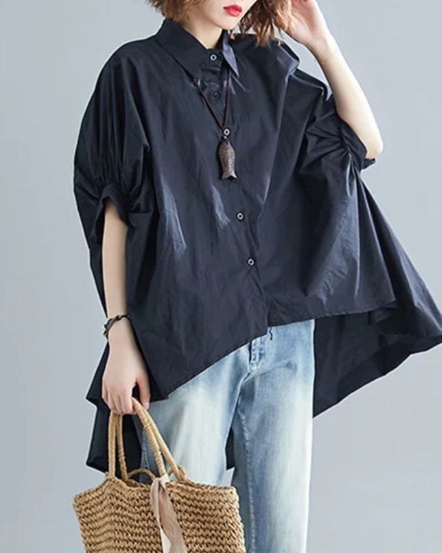 High-Low Oversize Batwing Sleeve Shirt