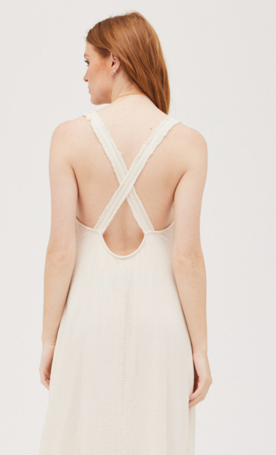 RAW EDGED CROSS BACK COTTON MAXI DRESS