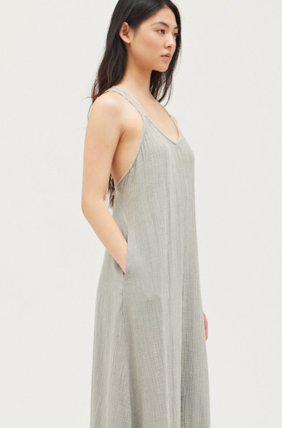 RAW EDGED CROSS BACK COTTON MAXI DRESS