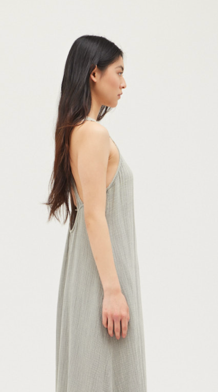 RAW EDGED CROSS BACK COTTON MAXI DRESS