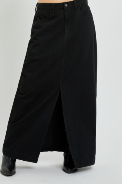 BLACK MID WAIST JEAN MAXI SKIRT