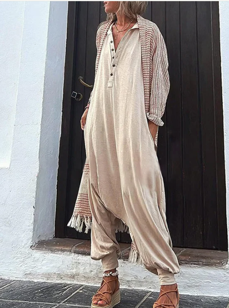 LOOSE FITTING HAREM STYLE JUMPSUIT WITH HOODIE