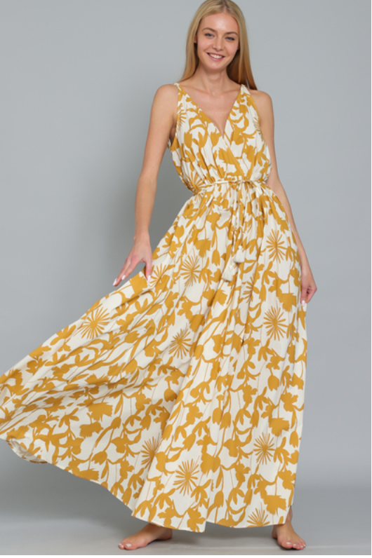 Sleeveless Tie Waist Maxi Dress