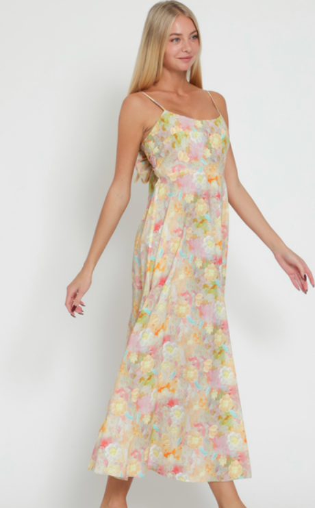 Adjustable Strap Back Tie Midi Dress