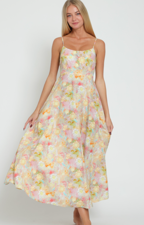 Adjustable Strap Back Tie Midi Dress