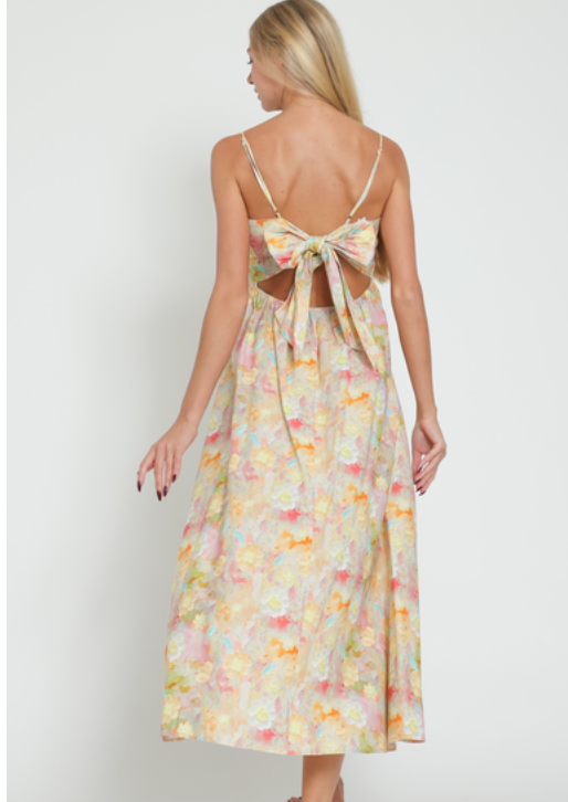 Adjustable Strap Back Tie Midi Dress
