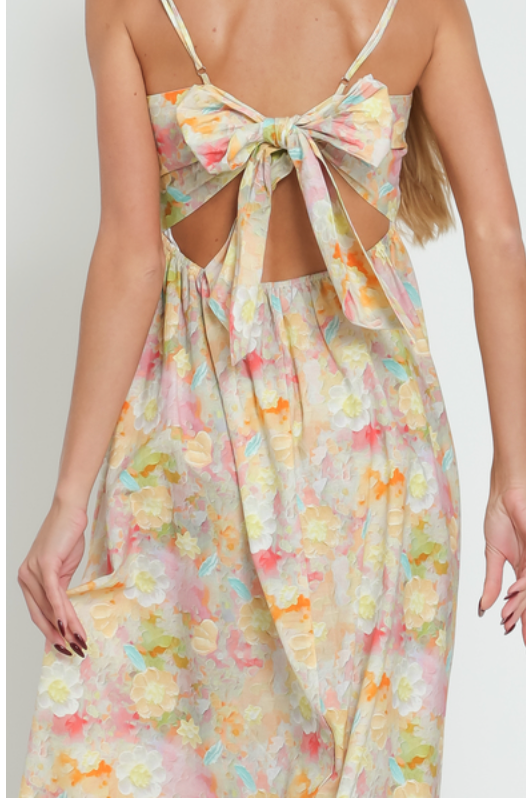 Adjustable Strap Back Tie Midi Dress