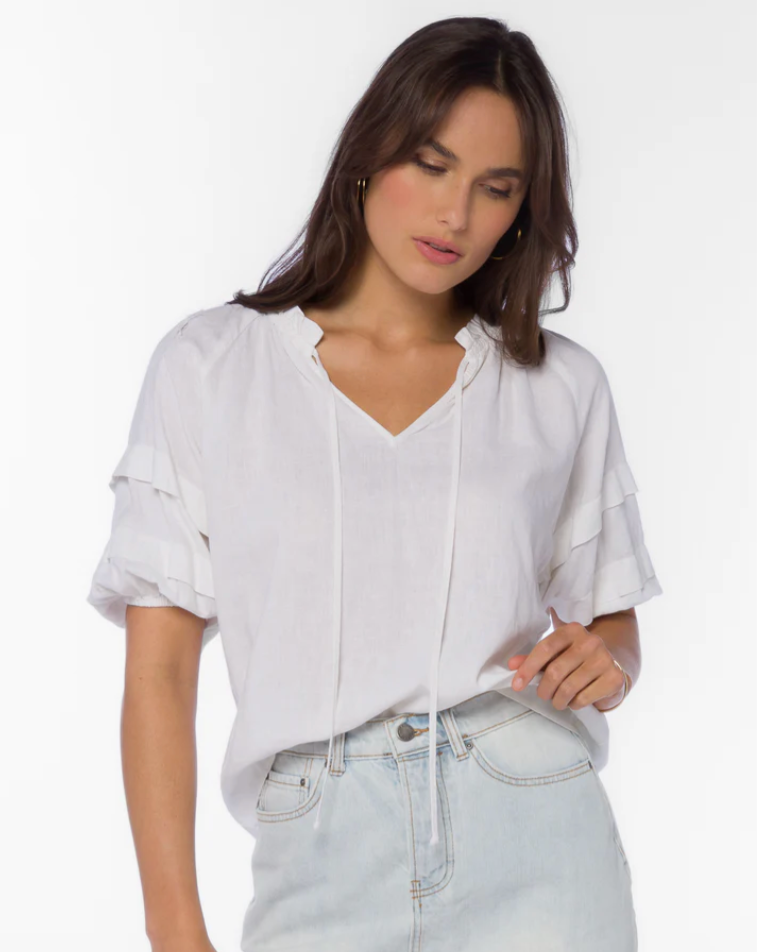 V-NECK PLEATED SLEEVE BLOUSE