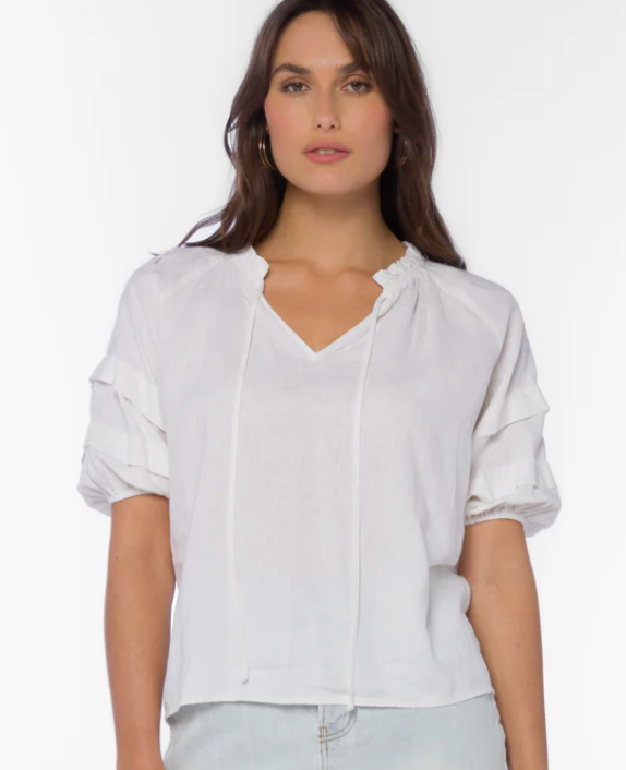 V-NECK PLEATED SLEEVE BLOUSE