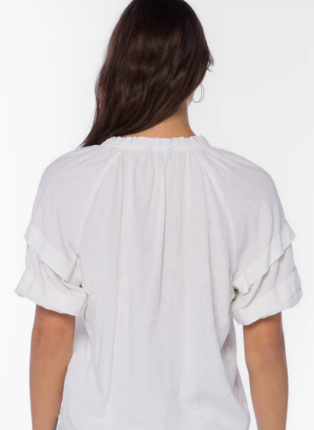 V-NECK PLEATED SLEEVE BLOUSE