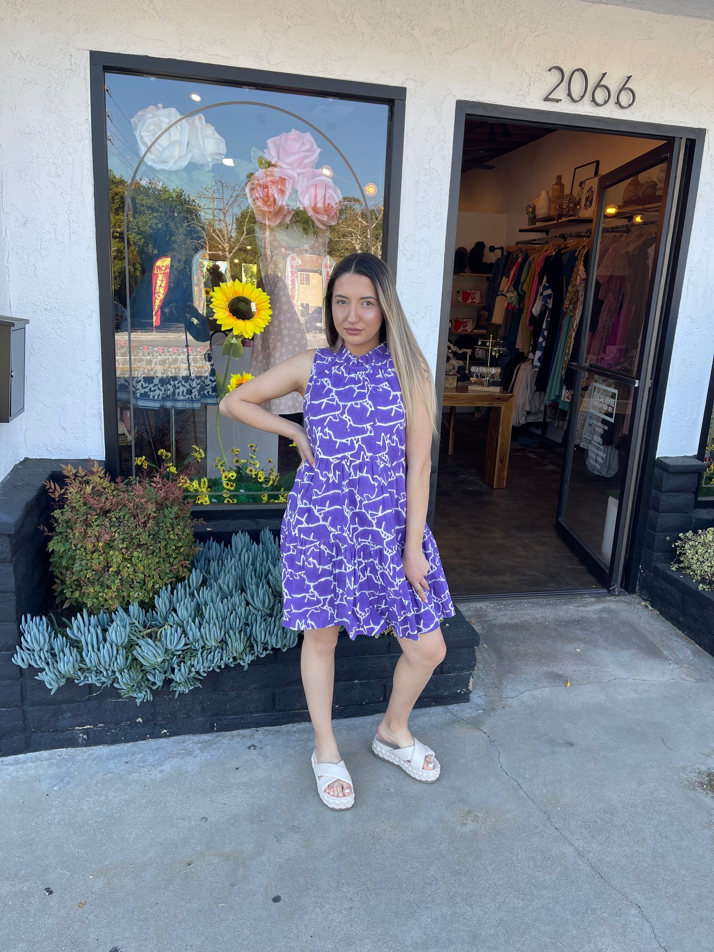 Sleeveless Purple & White with Ruffle Collar