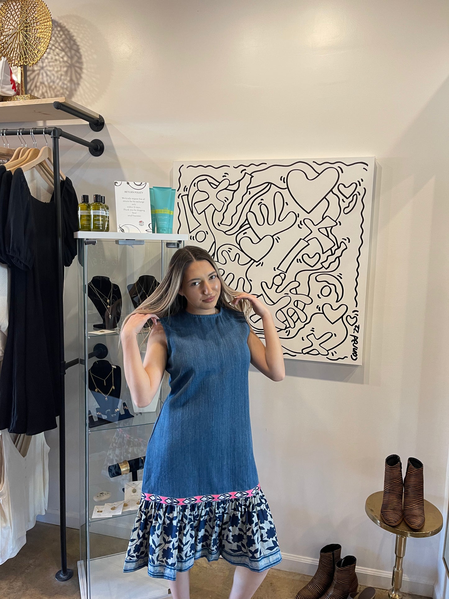 DENIM PRINT DRESS
