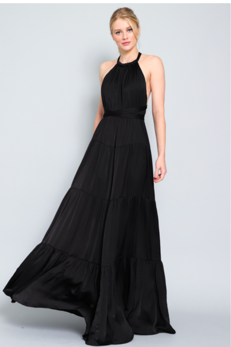 HALTER BACK TIE DETAIL MAXI DRESS