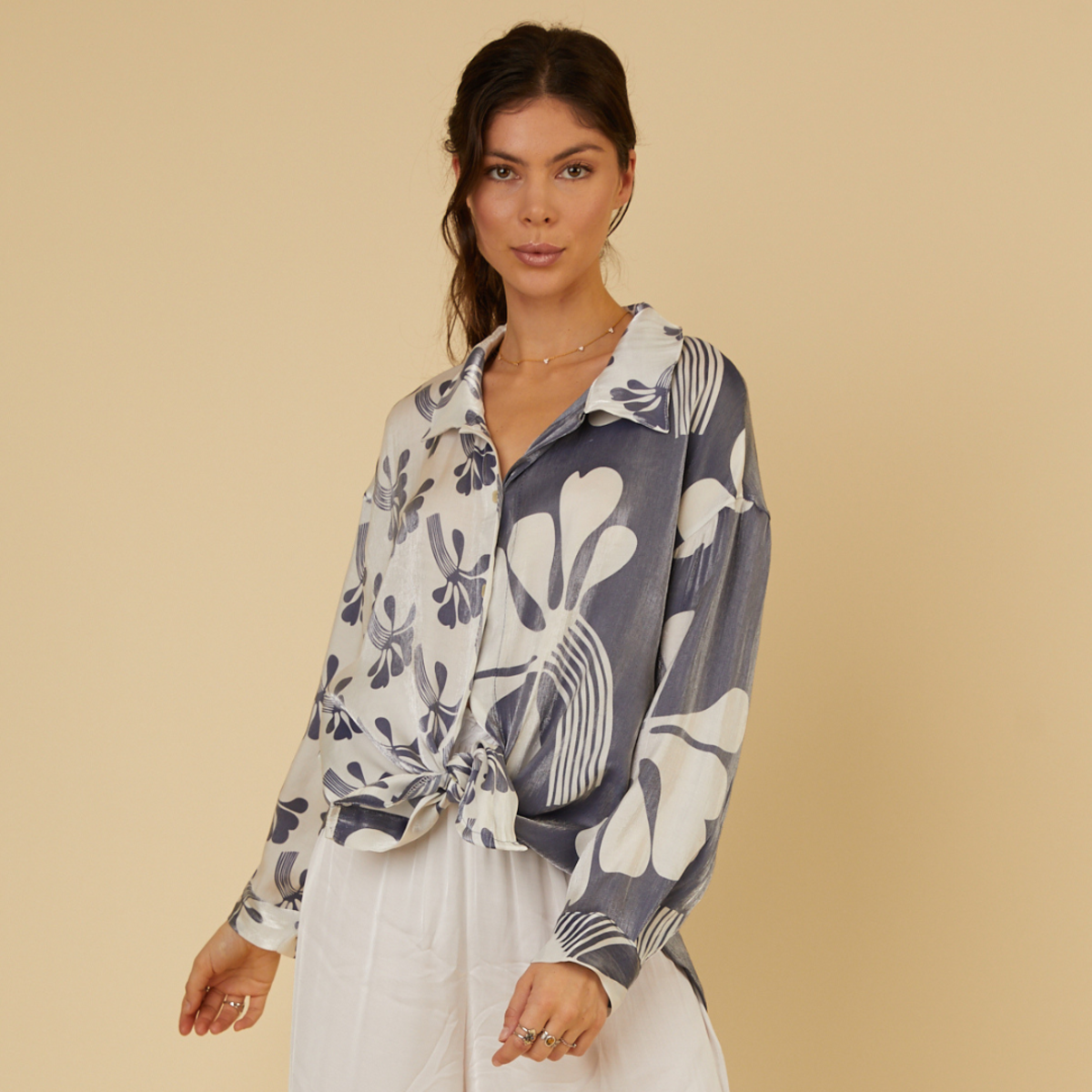 Abstract Print Sateen Blouse