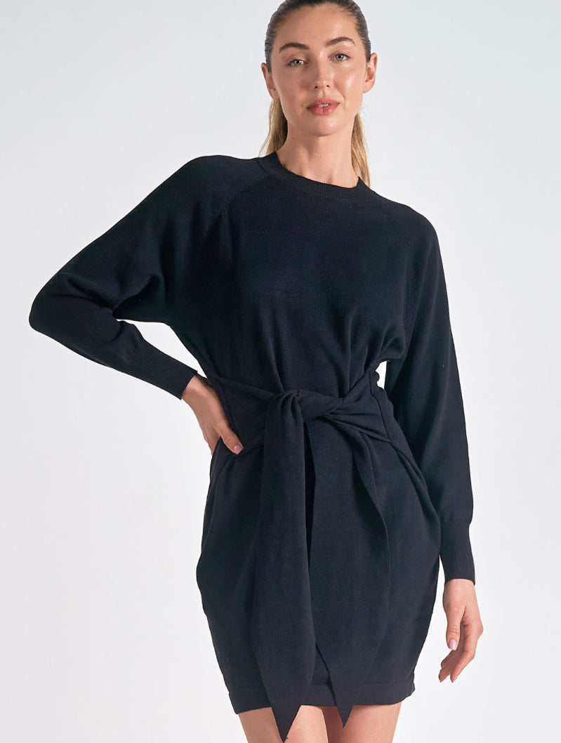 FRONT TIE SWEATER DRESS