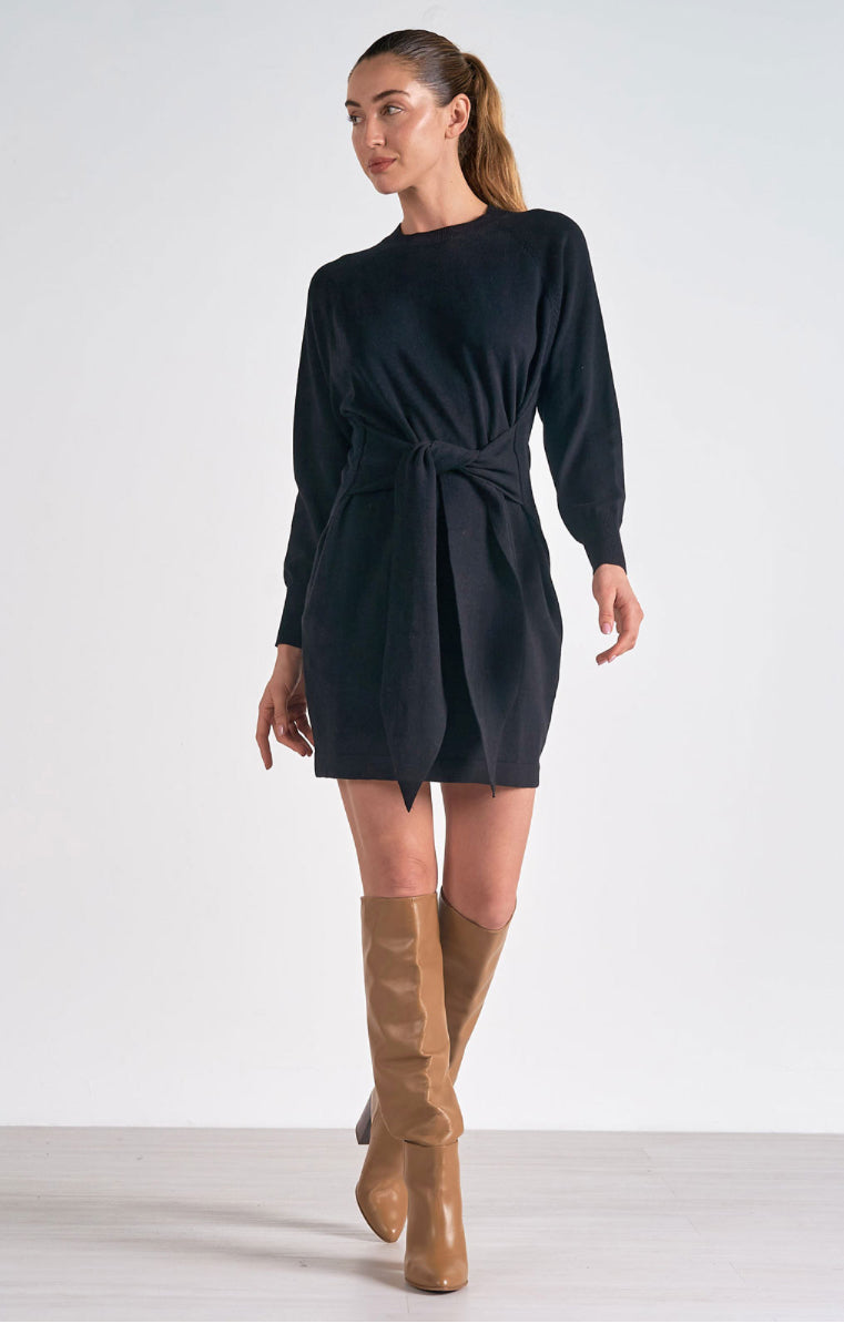 FRONT TIE SWEATER DRESS