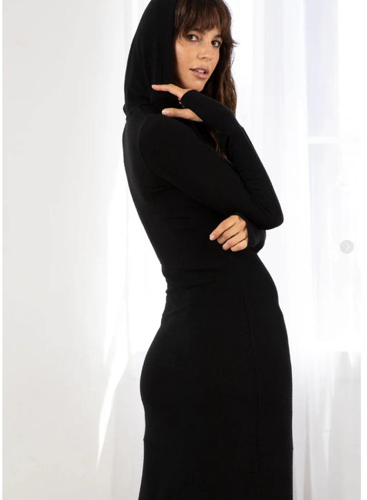 MICRO RIBBED HOODIE MAXI DRESS