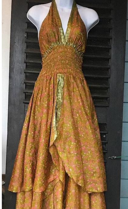 100% Silk Upcycled Halter Dress