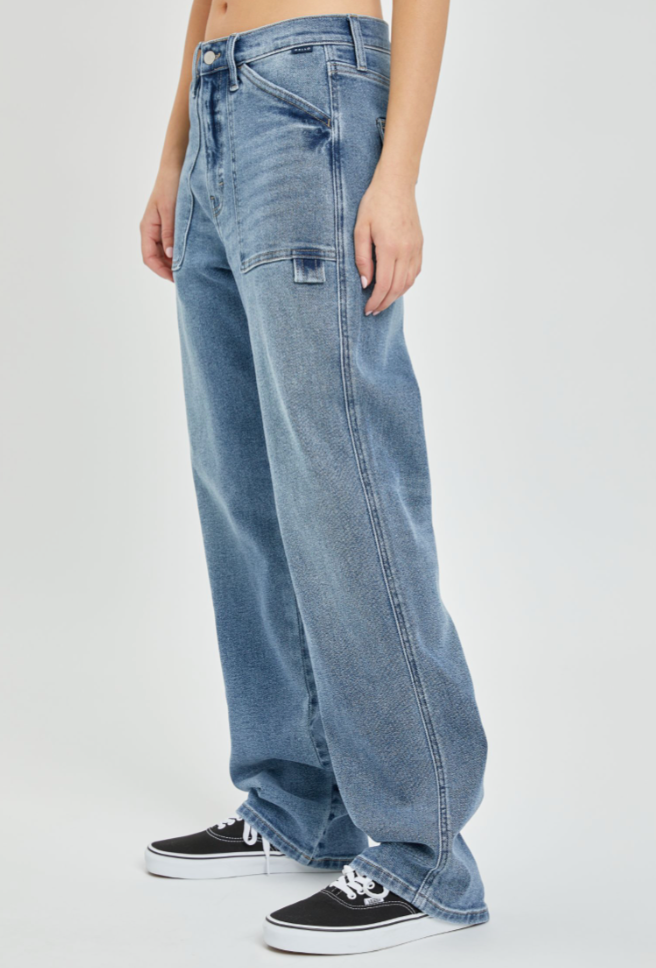 Mid Waisted  Baggy Jean with Cargo Details