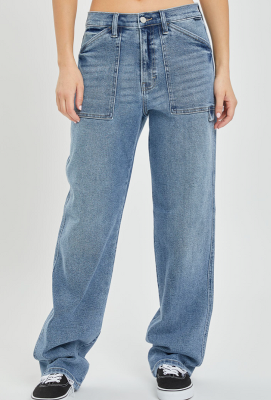 Mid Waisted  Baggy Jean with Cargo Details