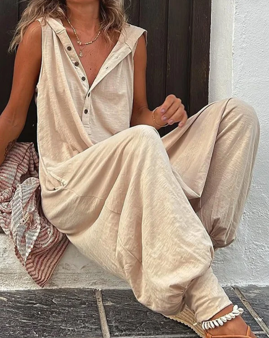 LOOSE FITTING HAREM STYLE JUMPSUIT WITH HOODIE
