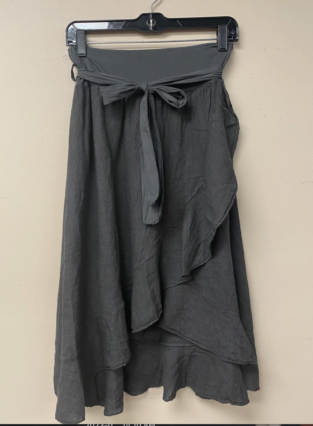 Asymmetric Wrap Linen Midi Skirt