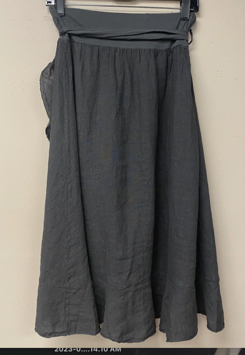 Asymmetric Wrap Linen Midi Skirt