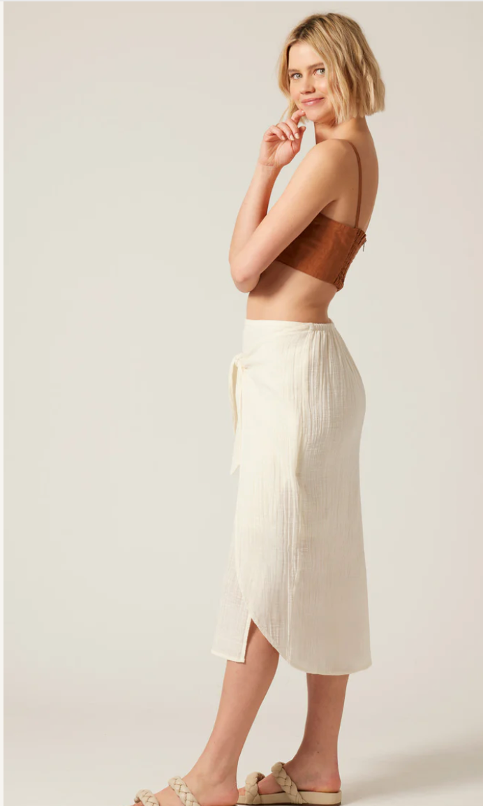Tie Front Sarong Style Midi Skirt