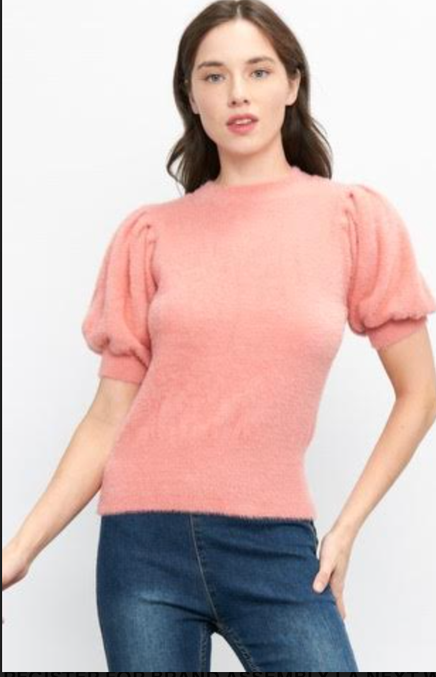 BUTTERY SOFT PINK PUFF SLEEVE SWEATER