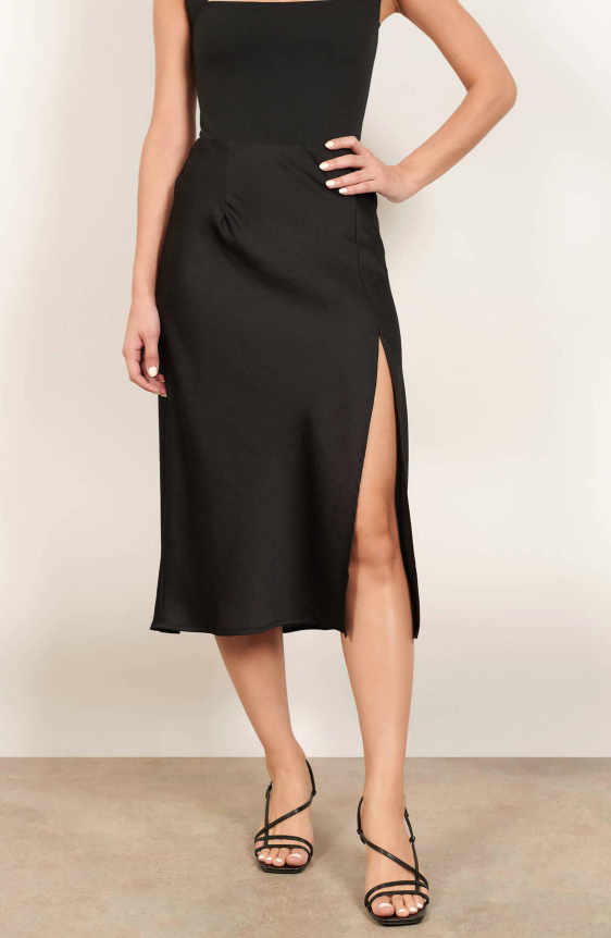 Sateen Midi Skirt with Side Slit