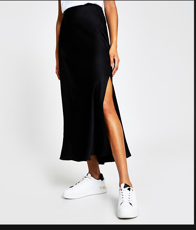 Sateen Midi Skirt with Side Slit