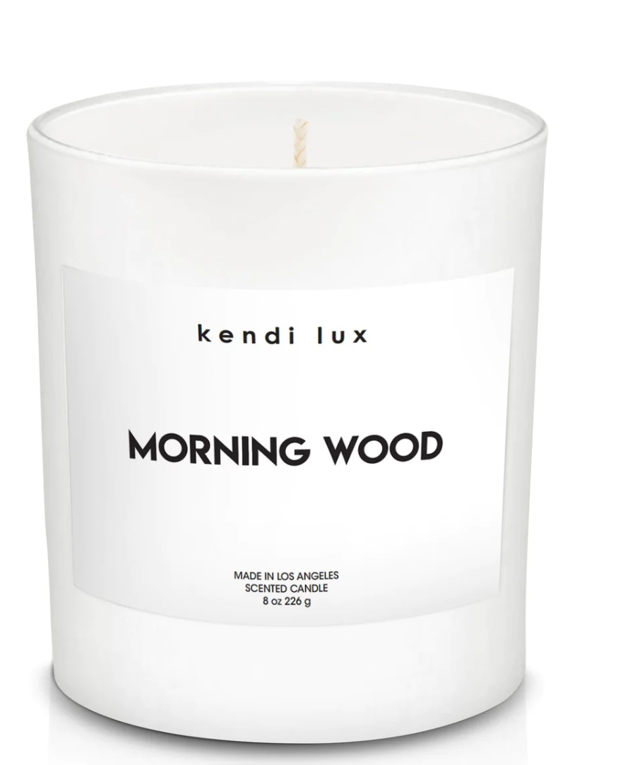 Soy blend candle with braided cotton wick in a white glass tumbler-Morning Wood