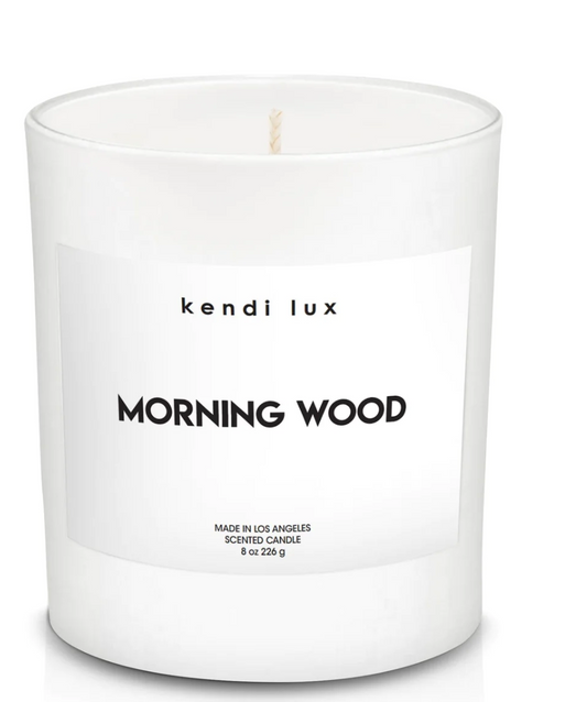 Soy blend candle with braided cotton wick in a white glass tumbler-Morning Wood