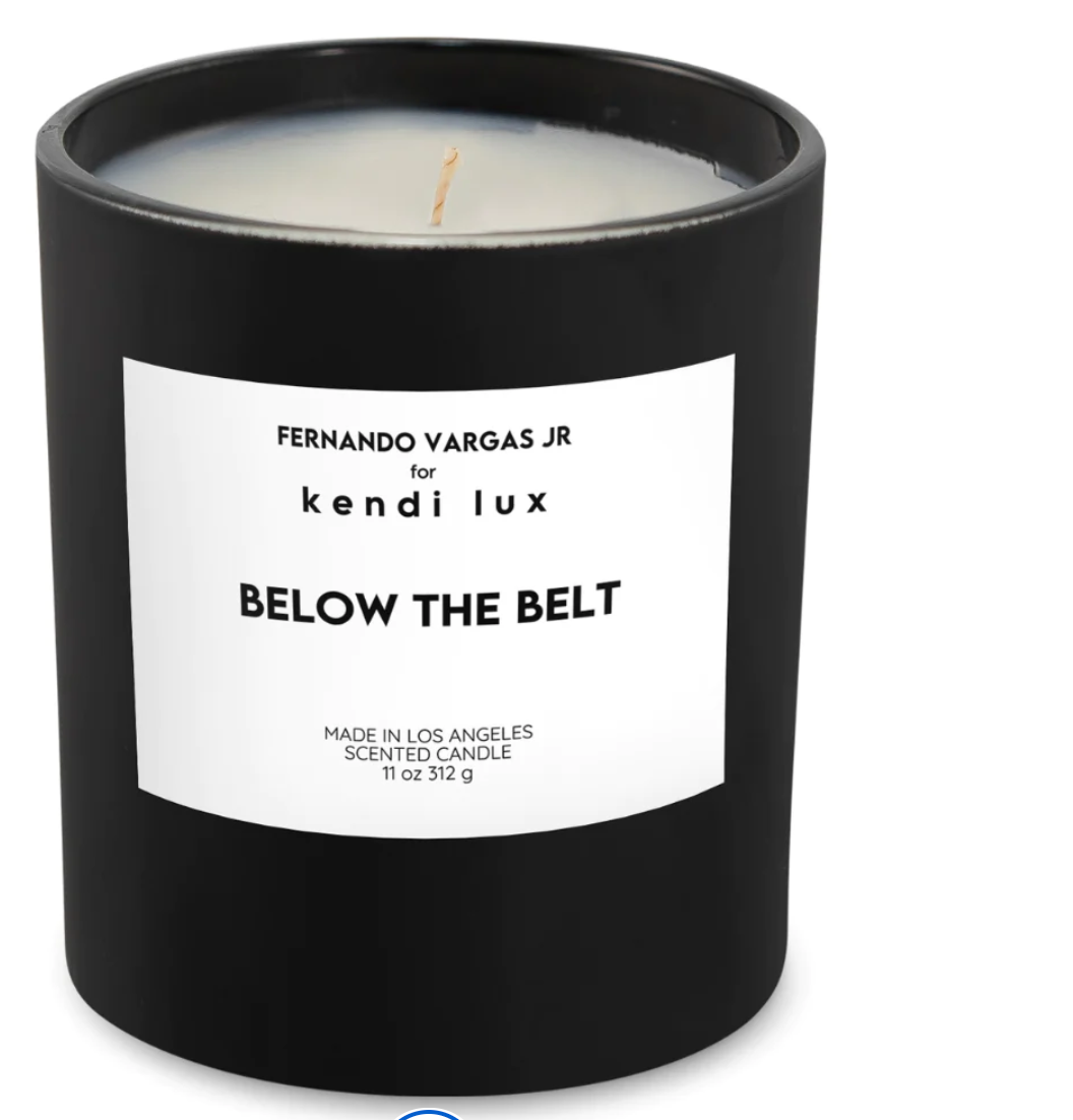 Soy blend candle with braided cotton wick in a black glass tumbler-Below the Belt
