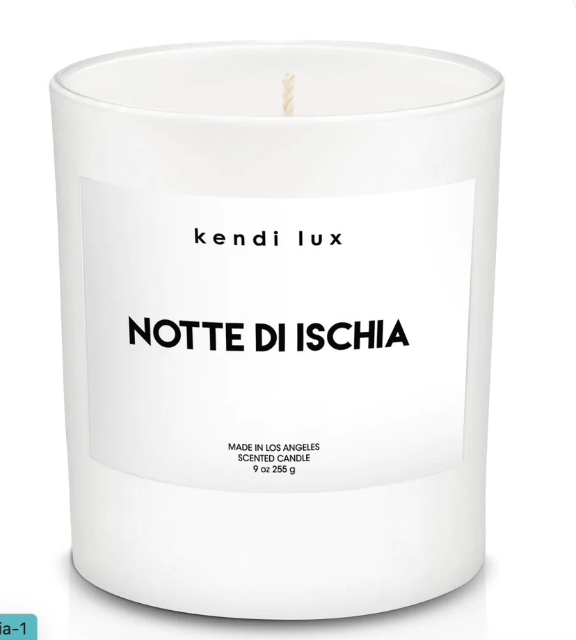 Soy blend candle with braided cotton wick in a white glass tumbler - Notte De Ischia