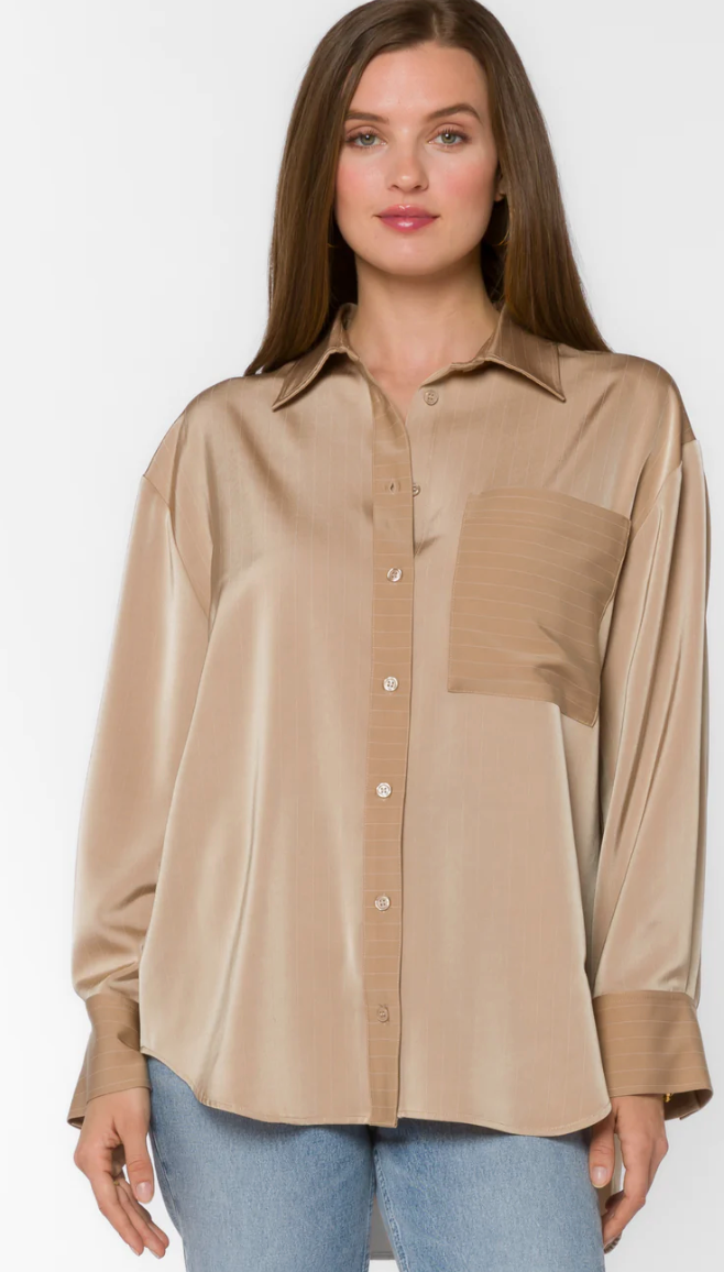 Sateen Oversized Button Front Blouse