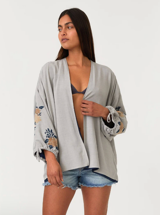 REVERSIBLE KIMONO WITH EMBROIDERED SLEEVES