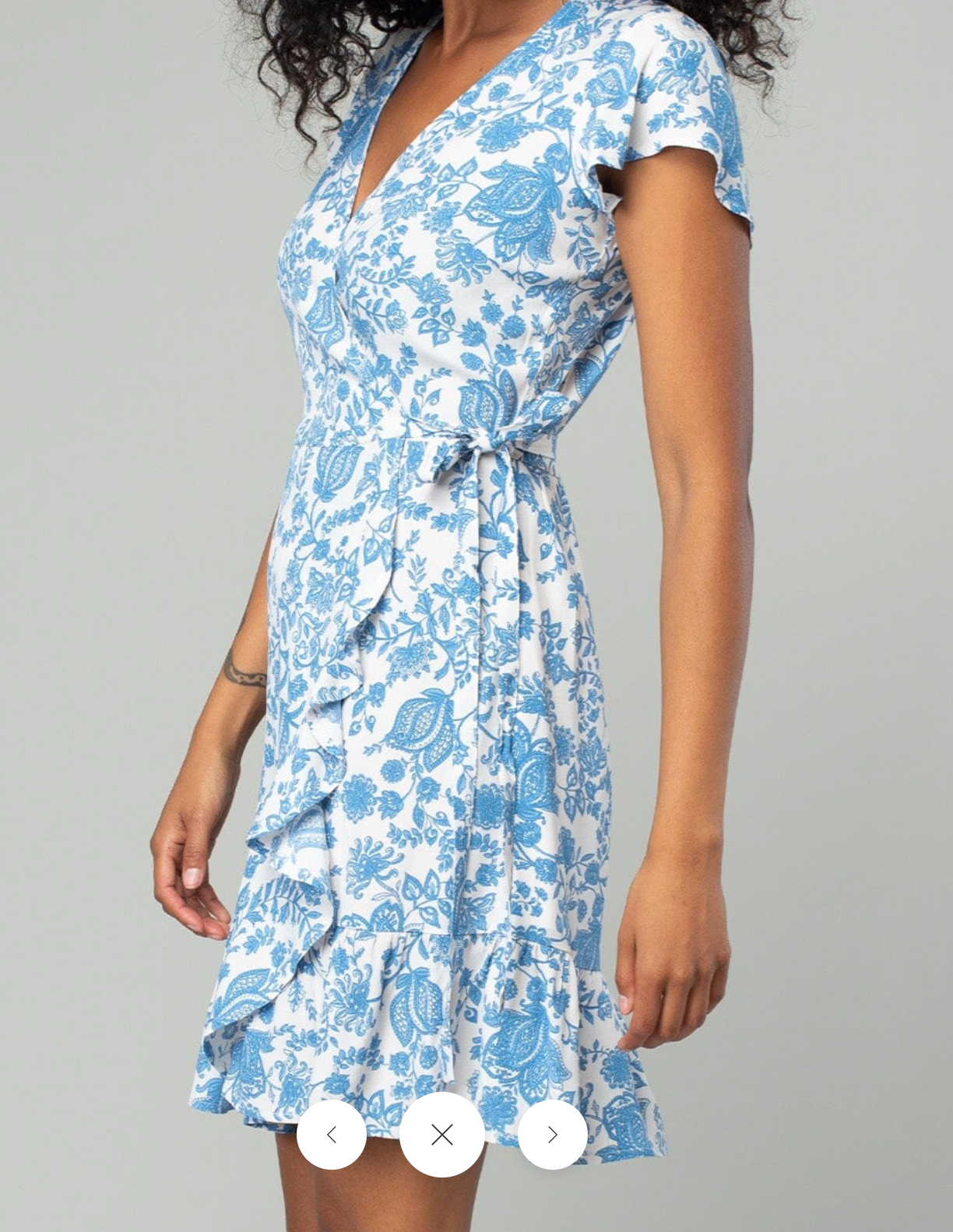 Classic Blue & White Floral Wrap Midi Dress