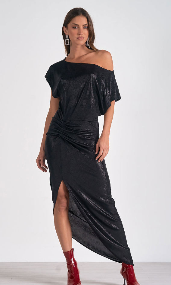 Shimmering Black Maxi Holiday Dress