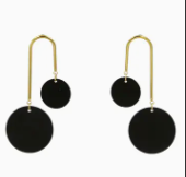 3"DANGLE MATT BLACK DISCS EARRINGS