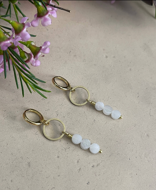 White Jade Bead Dangle Earrings