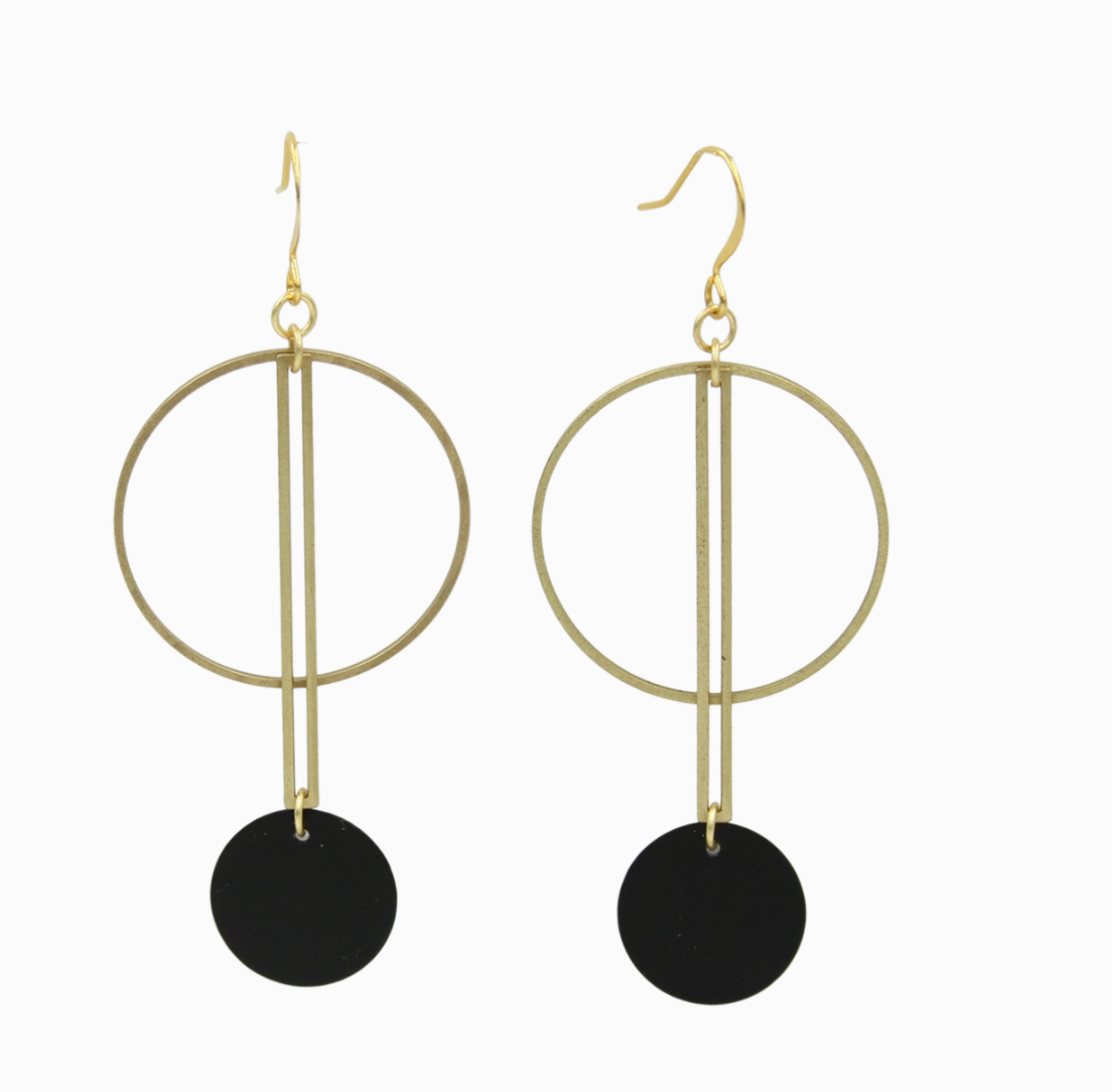 2 TONE GEOMETRIC BLACK & BRASS EARRINGS